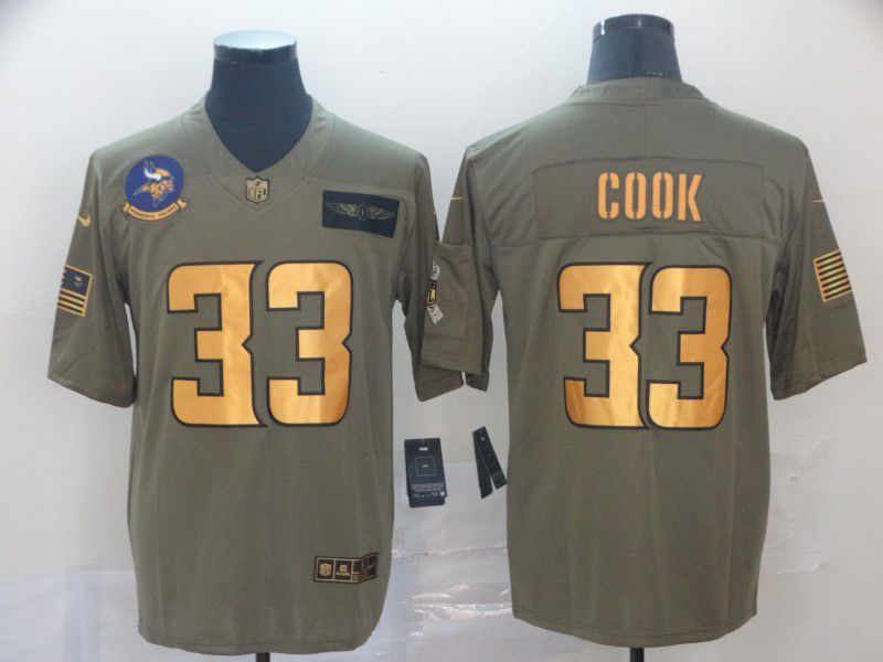 Men Minnesota Vikings 33 Cook green Gold Nike Olive Salute To Service Limited NFL Jersey